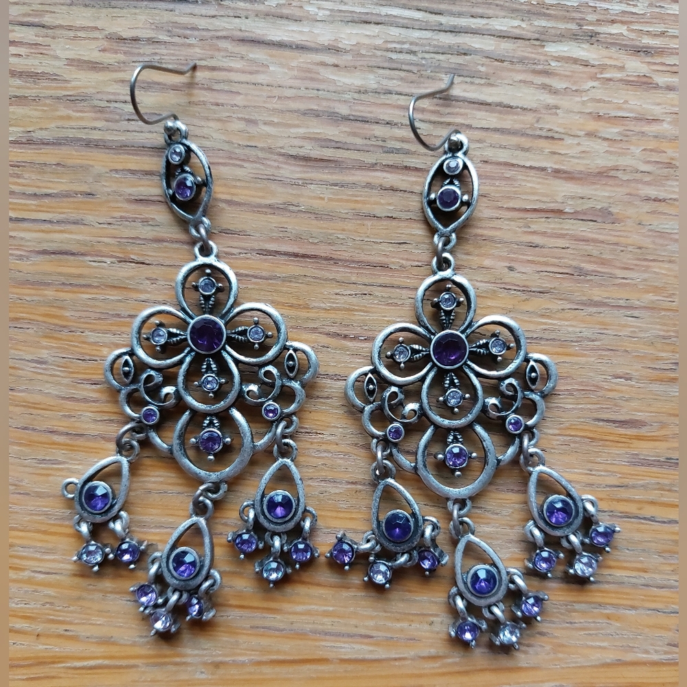 Elegant Silver and Purple Dangle Earrings